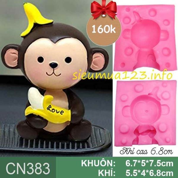 Khuôn rau câu silicon 4d : Khuôn Con Khỉ Đội Chuối Chữ Love 6,8cm ( CN383 )