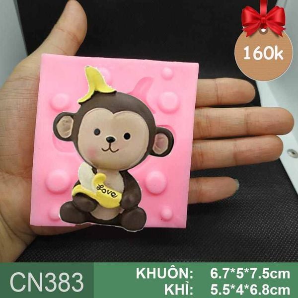 Khuôn rau câu silicon 4d : Khuôn Con Khỉ Đội Chuối Chữ Love 6,8cm ( CN383 )