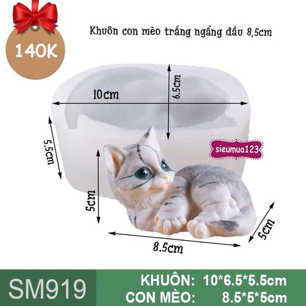 Khuôn rau câu silicon con mèo trắng ngẩng đầu 8,5cm ( SM919 ) CÒN 2 CON