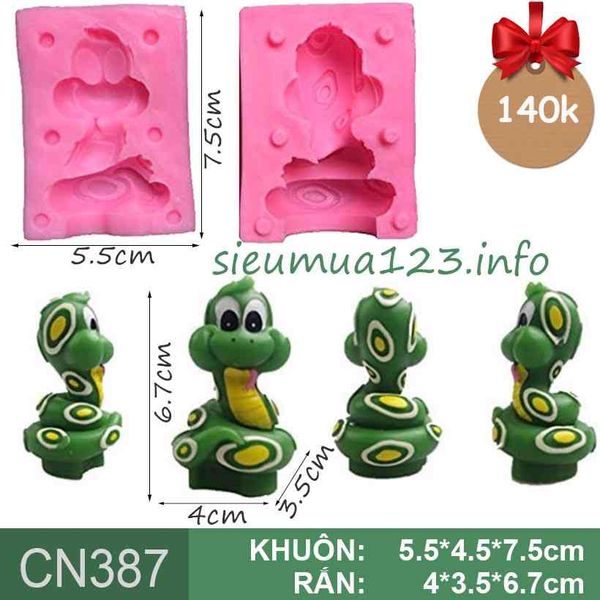 Khuôn rau câu silicon 4d : Khuôn con rắn 6,7cm ( CN387 )