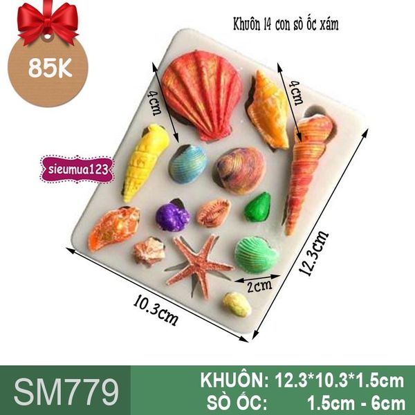 Khuôn silicon 14 con sò ốc xám ( SM779 )