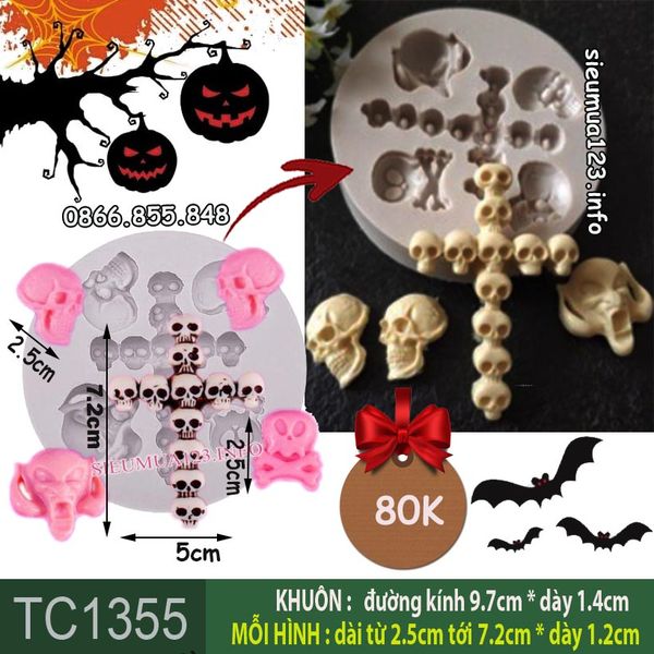 Khuôn silicon đầu lâu thánh giá Halloween ( TC1355 )