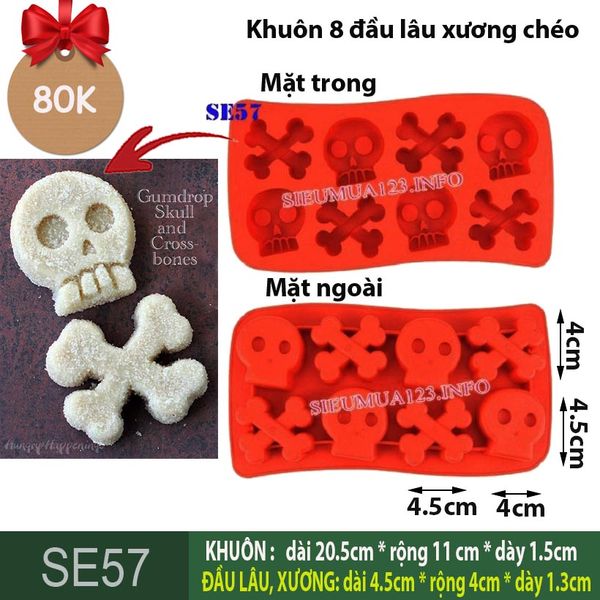 Khuôn silicon làm rau câu 8 đầu lâu xương chéo ( SE57 )