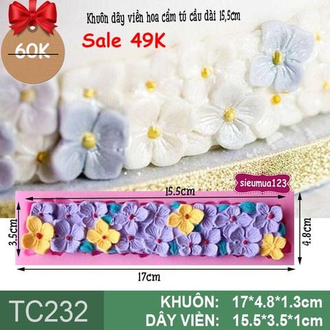 Khuôn silicon dây viền cẩm tú cầu 15,5cm ( TC232 )