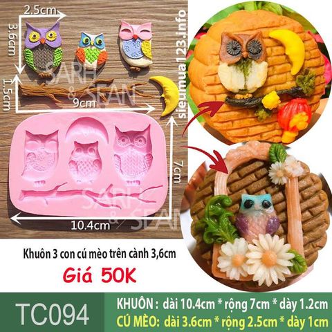 Khuôn silicon làm bánh trung thu 3 con cú mèo 3,6cm ( TC094 )