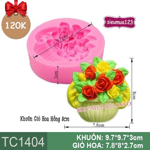 Khuôn Silicon Giỏ Hoa Hồng 8cm ( TC1404 ) làm rau câu