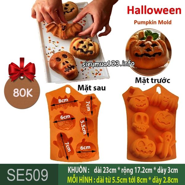 Khuôn silicon làm bánh 6 quả bí ngô con dơi đầu lâu Halloween ( SE509 )