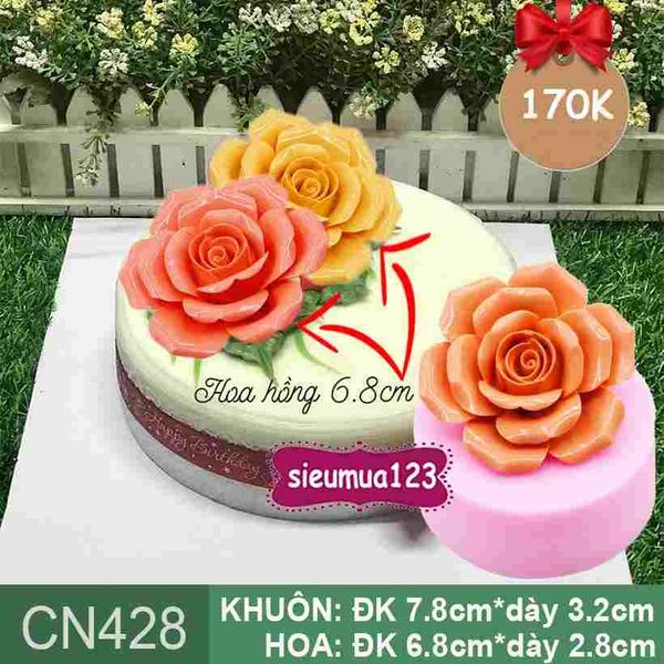 Khuôn silicon hoa hồng cam 6,8cm ( CN428 ) làm rau câu