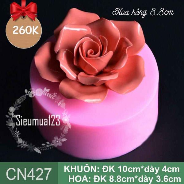 Khuôn silicon làm rau câu hoa hồng đỏ cánh mỏng xòe size 8,8cm ( CN427 )  438gr