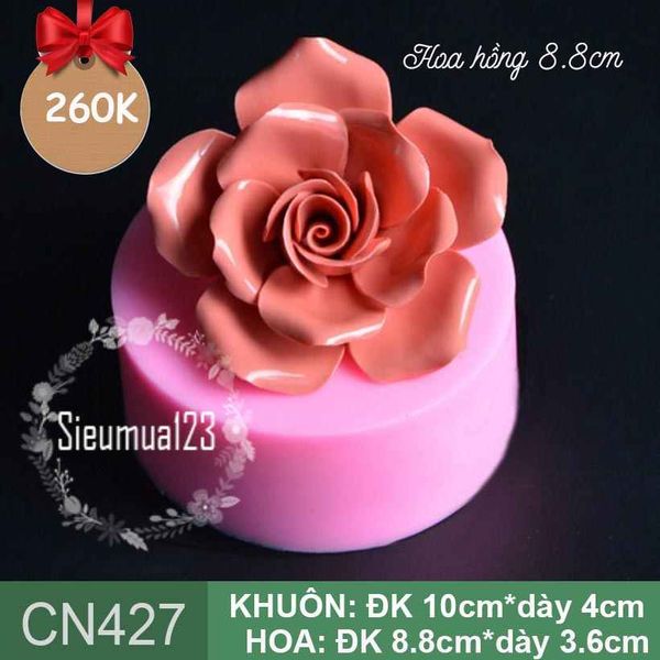 Khuôn silicon làm rau câu hoa hồng đỏ cánh mỏng xòe size 8,8cm ( CN427 )  438gr