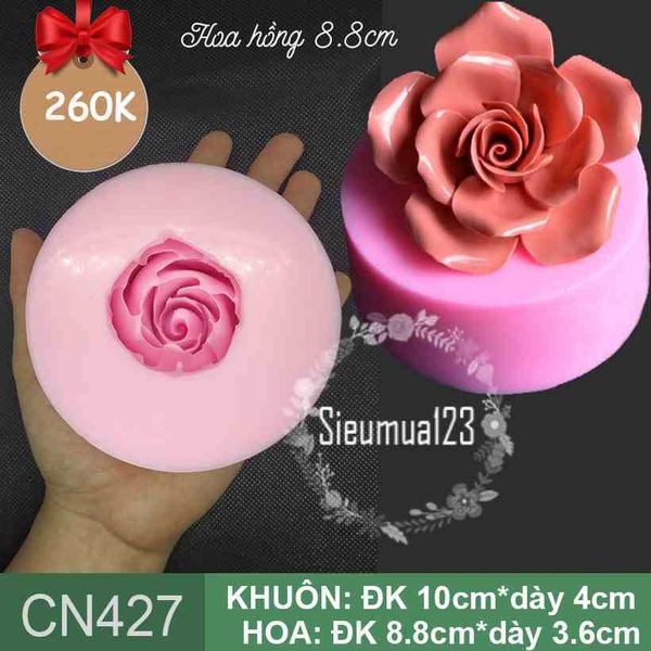 Khuôn silicon làm rau câu hoa hồng đỏ cánh mỏng xòe size 8,8cm ( CN427 )  438gr