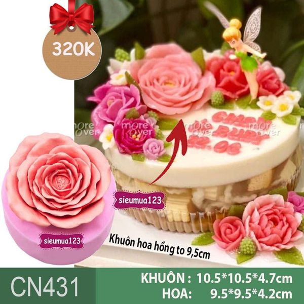 Khuôn silicon hoa hồng thắm nhiều tầng to 9,5cm ( CN431 ) 397gr
