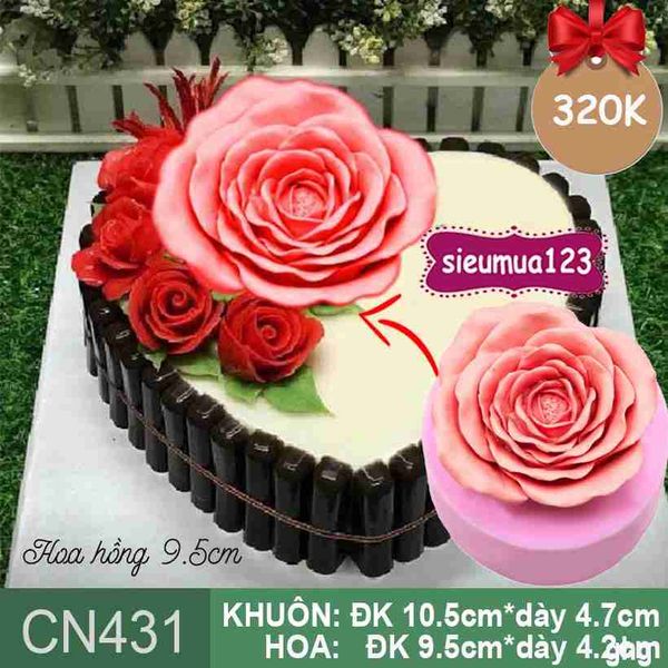 Khuôn silicon hoa hồng thắm nhiều tầng to 9,5cm ( CN431 ) 397gr
