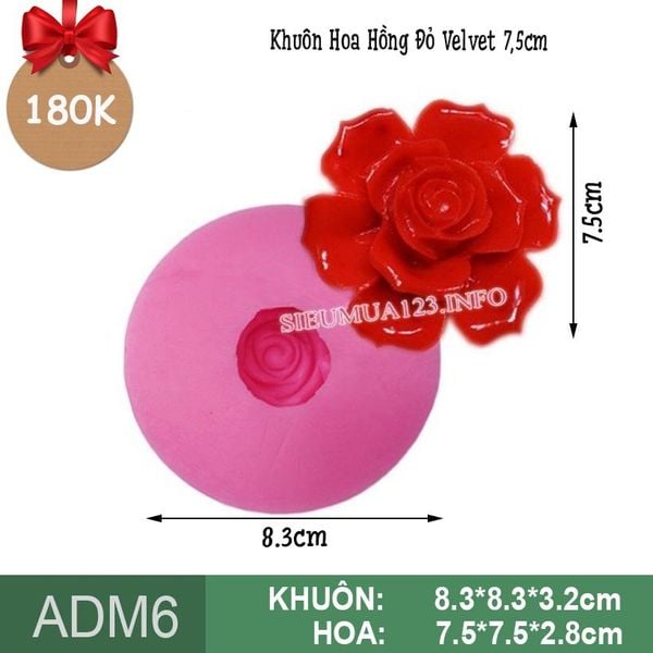 Khuôn silicon Hoa Hồng Đỏ Velvet 7,5cm làm rau câu ( ADM6 )