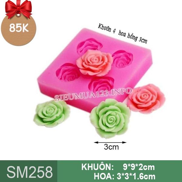 Khuôn silicon 4 hoa hồng nhỏ 3cm ( SM258 )