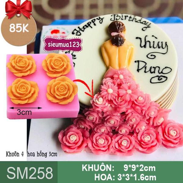 Khuôn silicon 4 hoa hồng nhỏ 3cm ( SM258 )