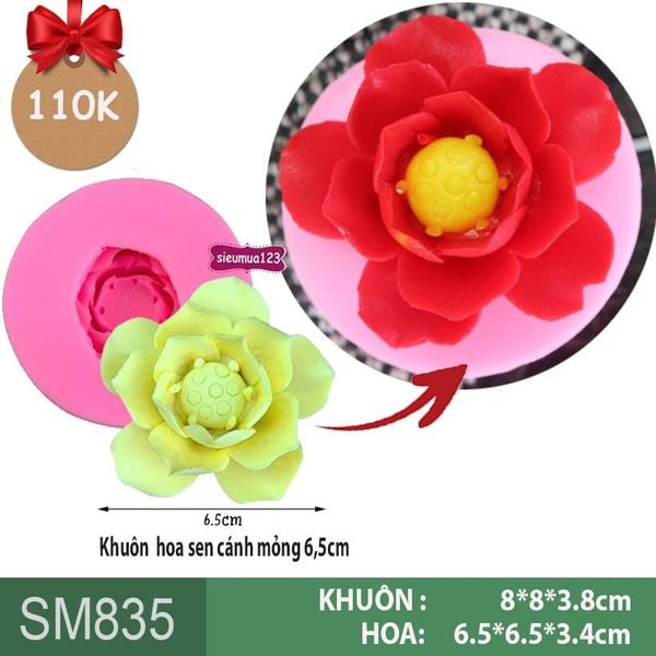 Khuôn rau câu silicon hoa sen cánh mỏng 6,5cm ( SM835 )