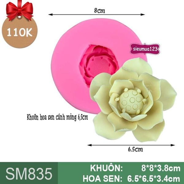 Khuôn rau câu silicon hoa sen cánh mỏng 6,5cm ( SM835 )