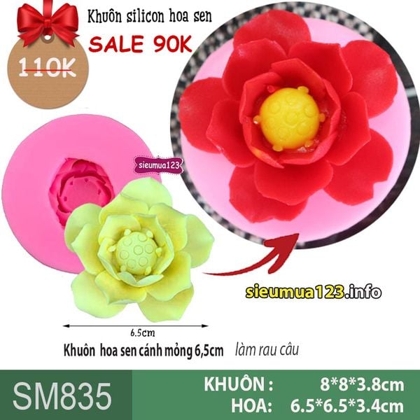 Khuôn rau câu silicon hoa sen cánh mỏng 6,5cm ( SM835 )