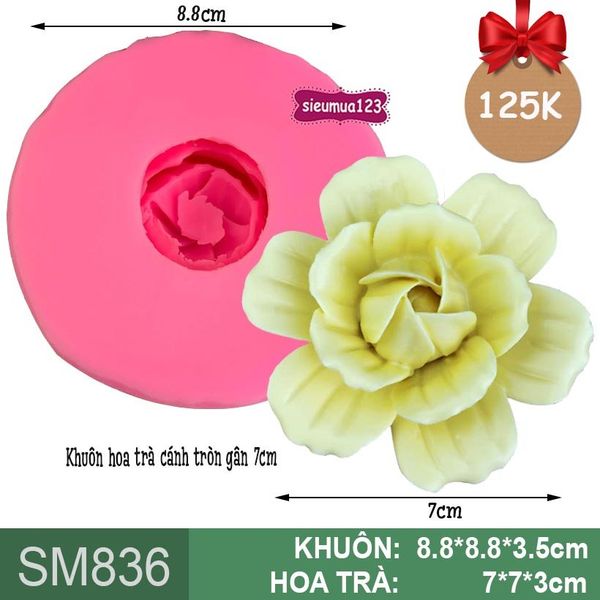 Khuôn silicon hoa trà cánh tròn gân 7cm ( SM836 )