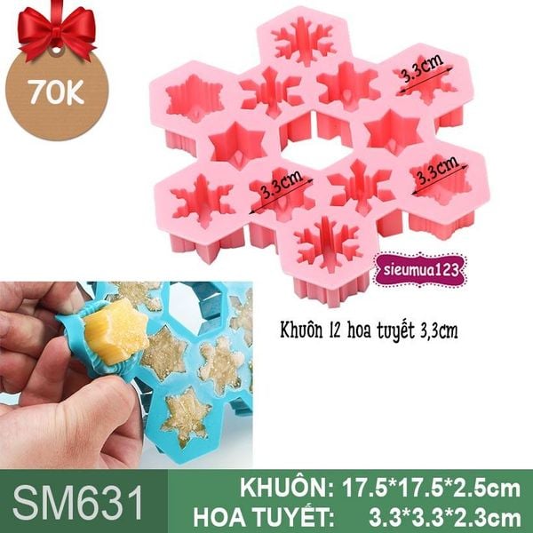 Khuôn rau câu silicon 12 hoa tuyết 3,3cm ( SM631 ) còn 1 cái