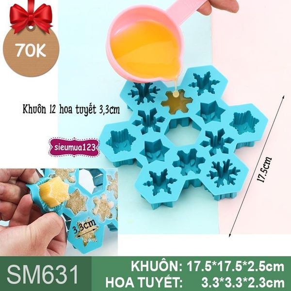 Khuôn rau câu silicon 12 hoa tuyết 3,3cm ( SM631 ) còn 1 cái