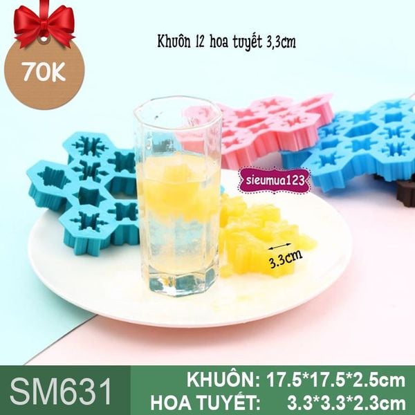 Khuôn rau câu silicon 12 hoa tuyết 3,3cm ( SM631 ) còn 1 cái