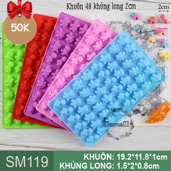 Khuôn silicon làm kẹo dẻo chip chip : Khuôn 48 con khủng long nhỏ 2cm ( SM119 ) SALE OFF