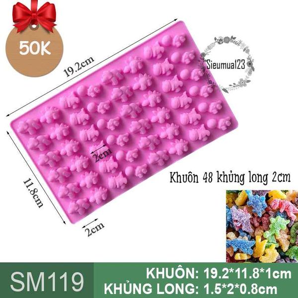 Khuôn silicon làm kẹo dẻo chip chip : Khuôn 48 con khủng long nhỏ 2cm ( SM119 ) SALE OFF