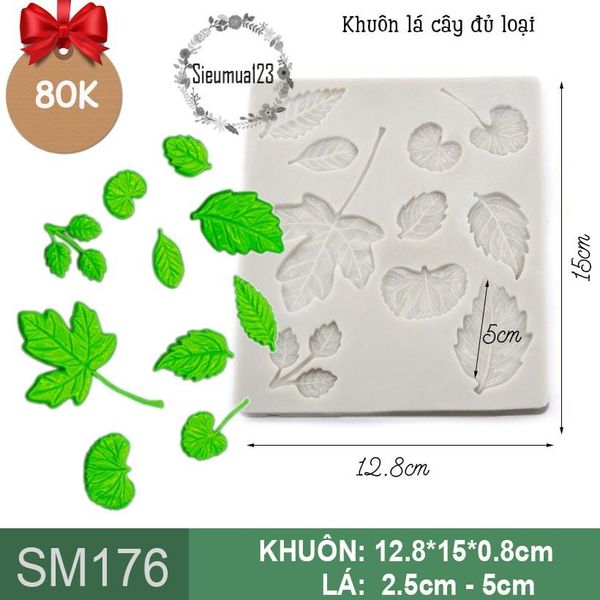 Khuôn silicon lá cây đủ loại 2,5cm - 5cm ( SM176 )