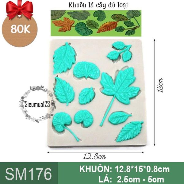 Khuôn silicon lá cây đủ loại 2,5cm - 5cm ( SM176 )