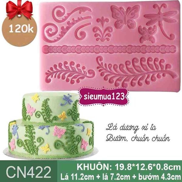 Khuôn silicon ốp viền lá dương xỉ và con bướm ( CN422 )