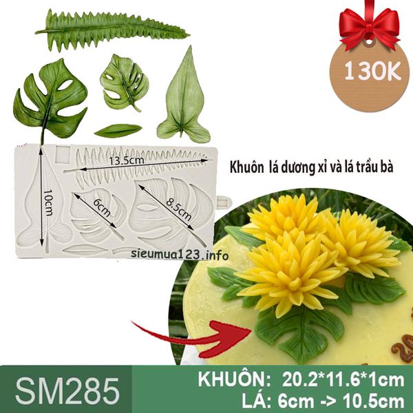Khuôn silicon làm rau câu ốp viền thành lá dương xỉ và lá trầu bà lớn Monstera ( SM285 )