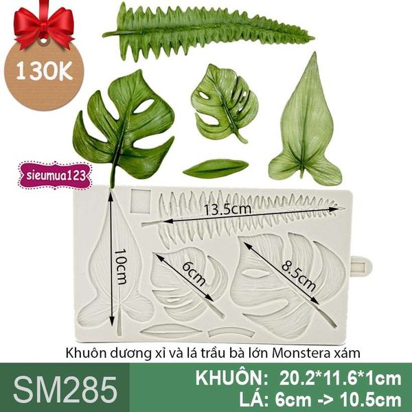 Khuôn silicon làm rau câu ốp viền thành lá dương xỉ và lá trầu bà lớn Monstera ( SM285 )