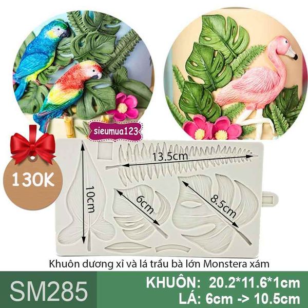 Khuôn silicon làm rau câu ốp viền thành lá dương xỉ và lá trầu bà lớn Monstera ( SM285 )
