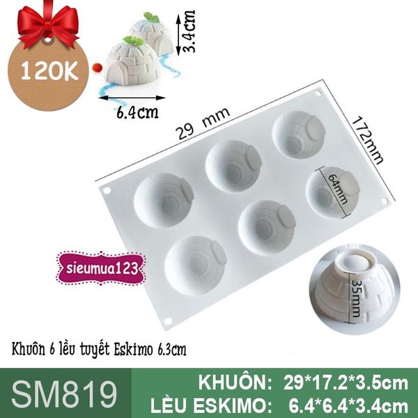 Khuôn silicon mousse 6 lều tuyết Eskimo 6,4cm ( SM819 ) còn 1 cái
