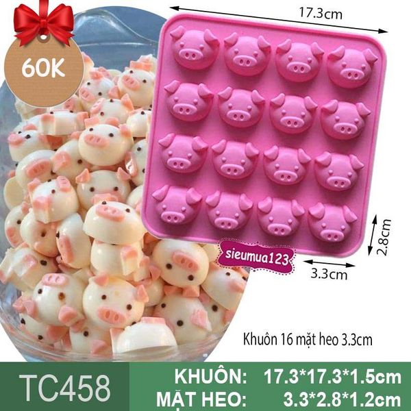 Khuôn silicon trà sữa 16 mặt heo 3.3cm ( TC458 )