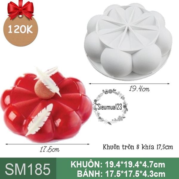 Khuôn silicon làm bánh mousse : Khuôn tròn 8 khía 17,5cm ( SM185 ) còn 4 cái