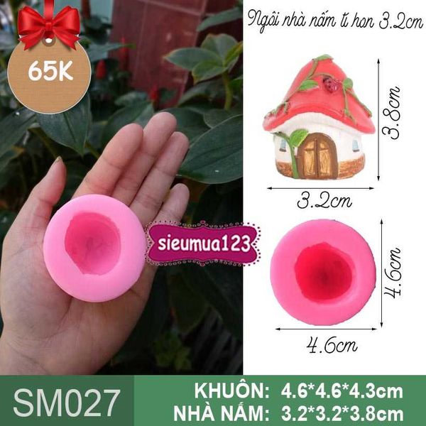 Khuôn silicon làm rau câu ngôi nhà nấm tí hon con bọ 3,8cm ( SM027 )