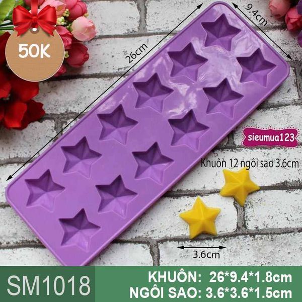 Khuôn silicon trà sữa 12 ngôi sao hồng 3,6cm ( SM1018 )
