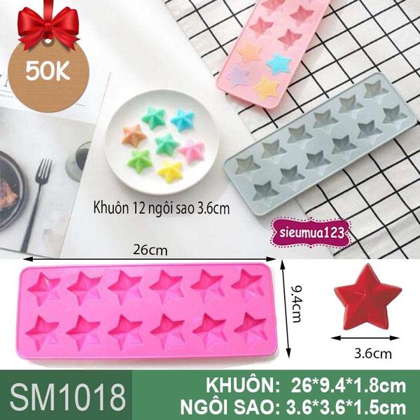 Khuôn silicon trà sữa 12 ngôi sao hồng 3,6cm ( SM1018 )