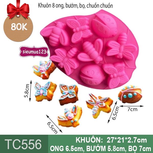 Khuôn silicon làm rau câu 8 con ong con bướm bọ chuồn chuồn 6,5cm ( TC556 )