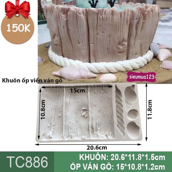 Khuôn silicon ốp viền ván gỗ dây thừng sò biển 15cm ( TC886 )