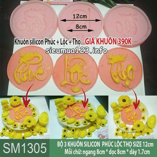 Bộ 3 khuôn silicon làm rau câu Phúc Lộc Thọ Hoa Văn Rồng 12cm ( SM1305 )