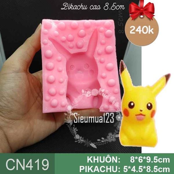 Khuôn silicon Pikachu ngồi cao 8,5cm ( CN419 )