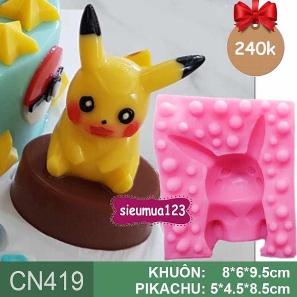 Khuôn silicon Pikachu ngồi cao 8,5cm ( CN419 )