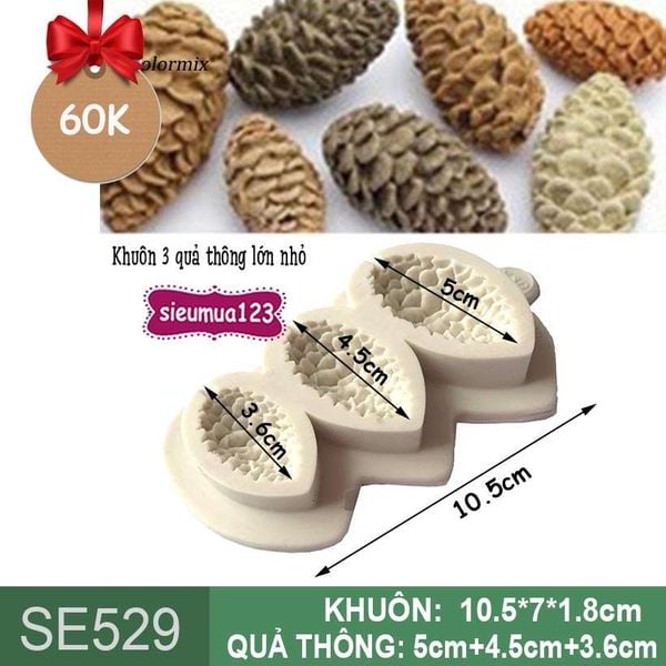 Khuôn silicon 3 quả thông lớn nhỏ ( SE529 )