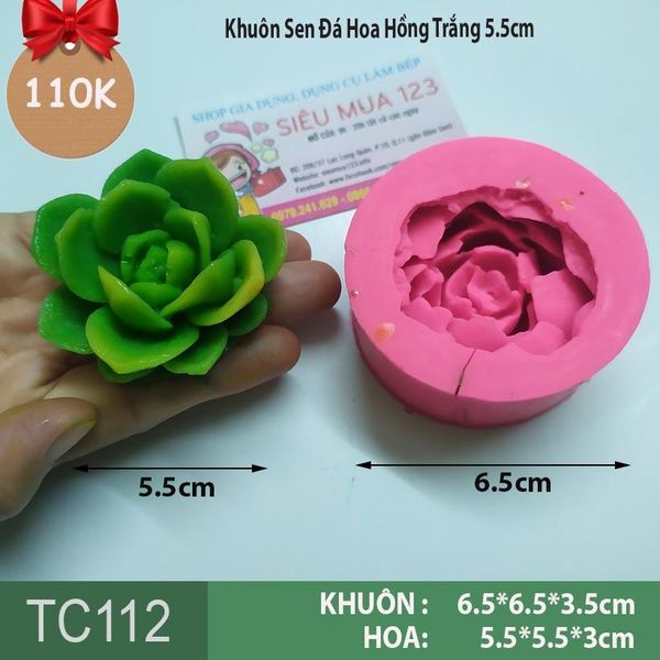 Khuôn silicon làm rau câu Sen Đá Hoa Hồng Trắng 5.5cm ( TC112 )
