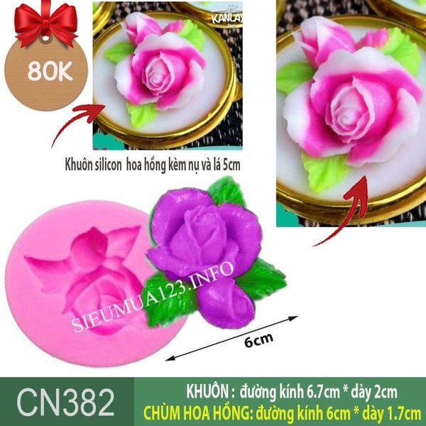 Khuôn silicon hoa hồng kèm nụ và lá 5cm ( CN382 )