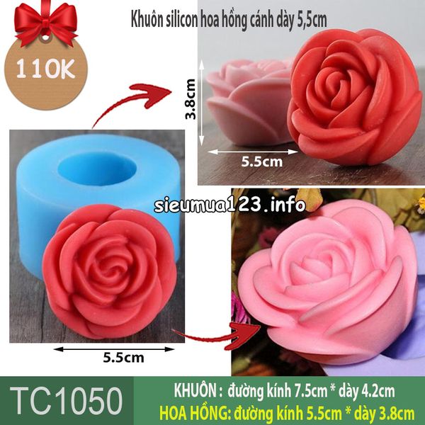 Khuôn silicon làm rau câu hoa hồng cánh dày 5,5cm ( TC1050 )